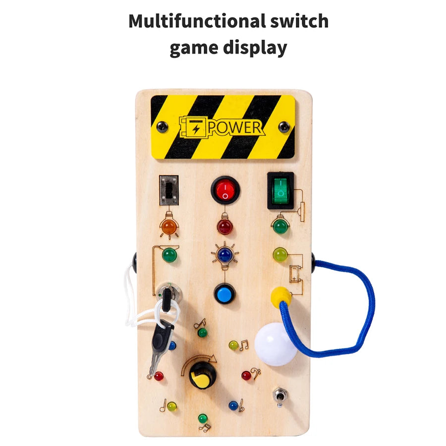 Montessori Busy Board Sensory Toys Wooden with LED Light Switch Control Board Travel Activities Children Games for 2-4 Years Old