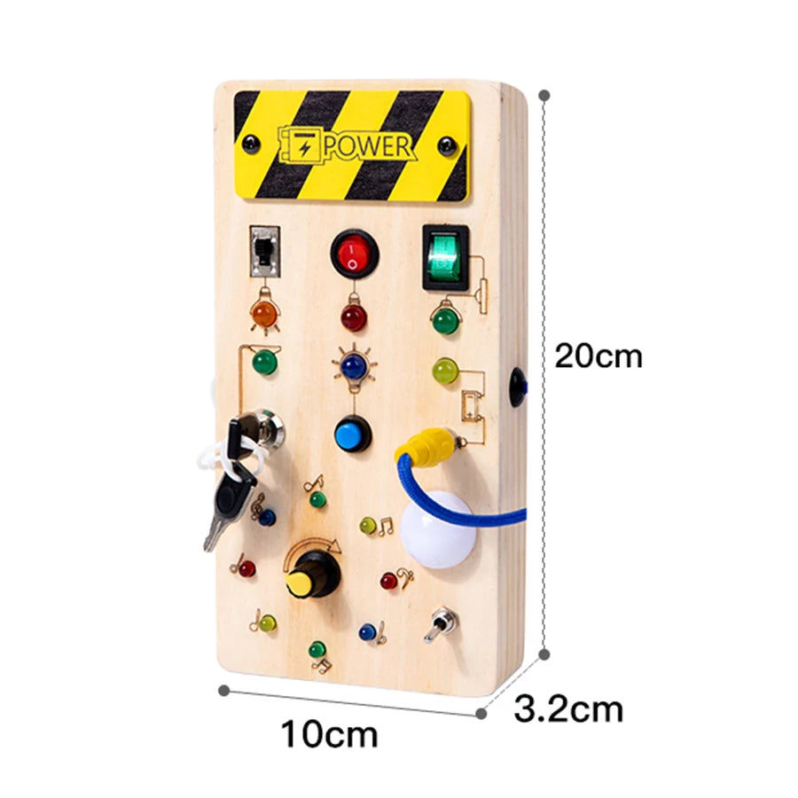 Montessori Busy Board Sensory Toys Wooden with LED Light Switch Control Board Travel Activities Children Games for 2-4 Years Old