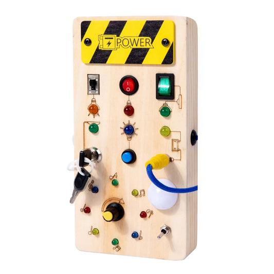 Montessori Busy Board Sensory Toys Wooden with LED Light Switch Control Board Travel Activities Children Games for 2-4 Years Old