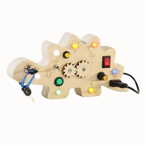Montessori Busy Board Sensory Toys Wooden with LED Light Switch Control Board Travel Activities Children Games for 2-4 Years Old